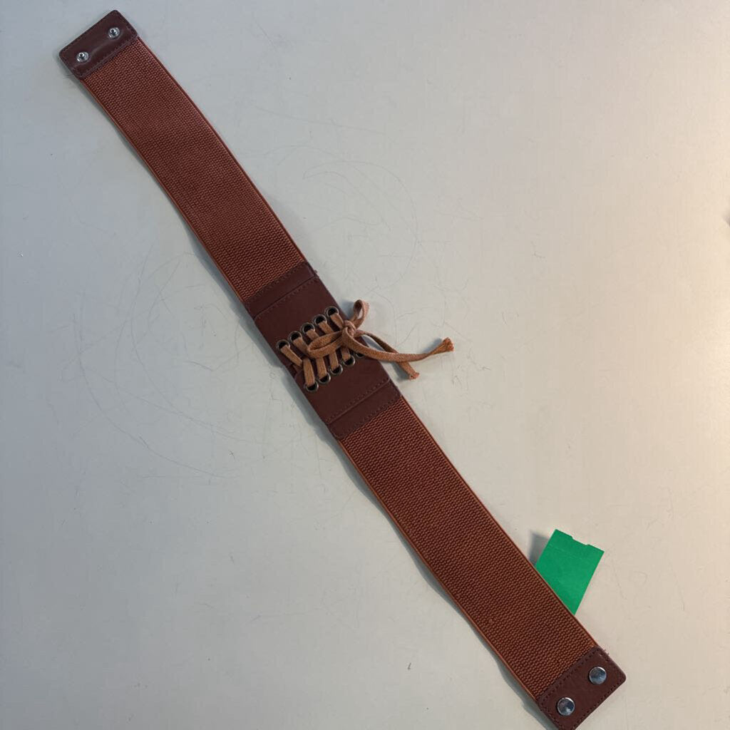 Brown Stretchy Lace Up Detail Stretchy Belt Small