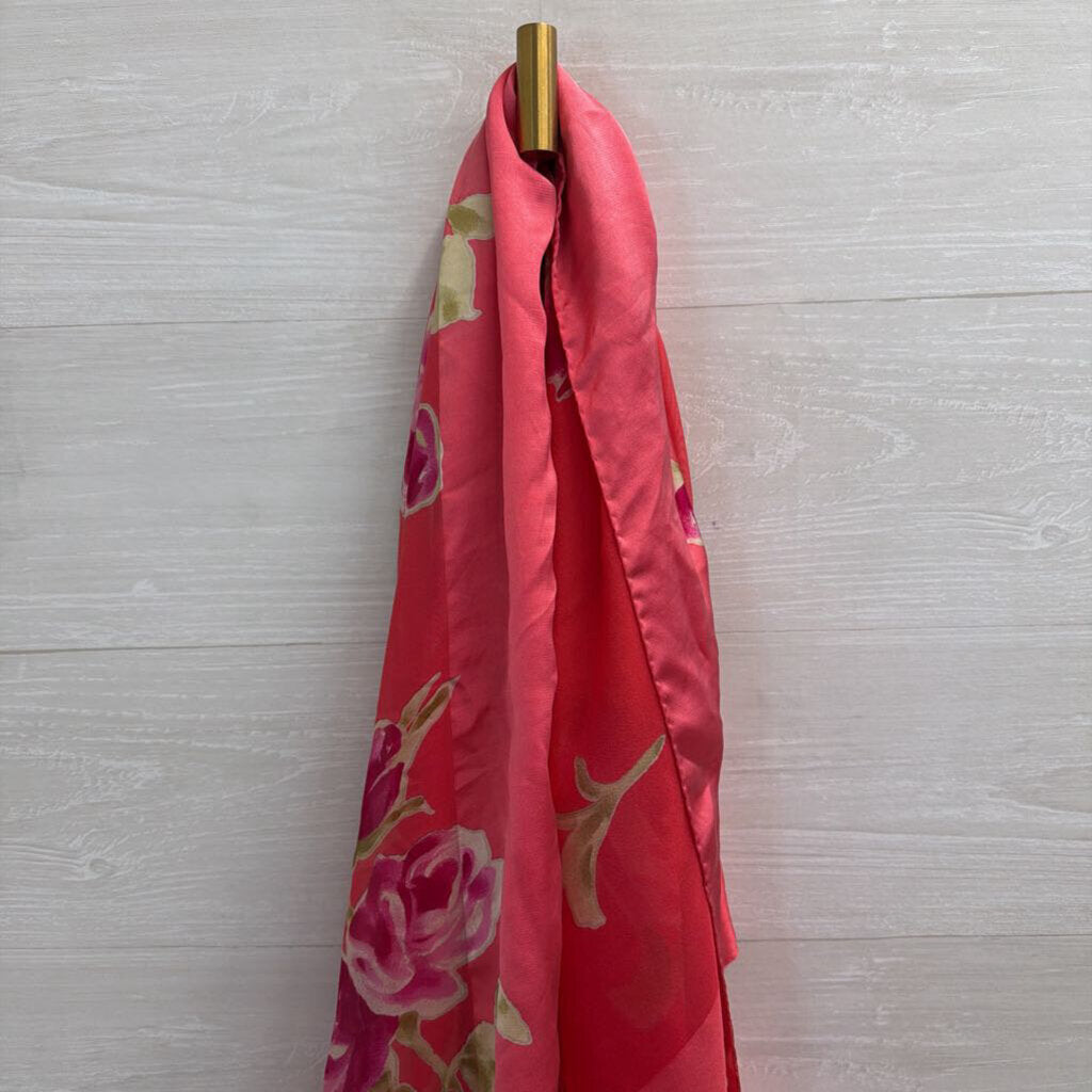 Giorgio Armani 100% Silk Pink Floral Print Large Scarf