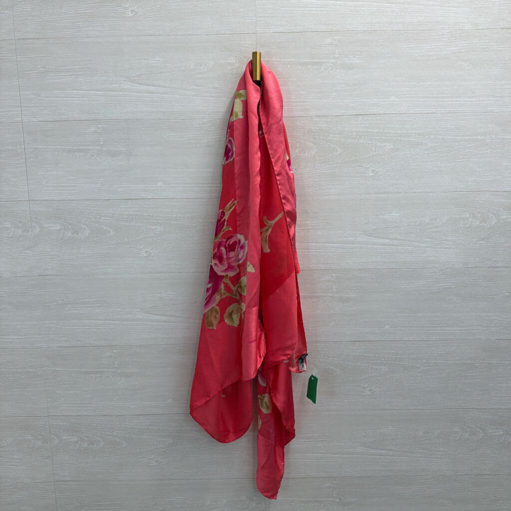 Giorgio Armani 100% Silk Pink Floral Print Large Scarf
