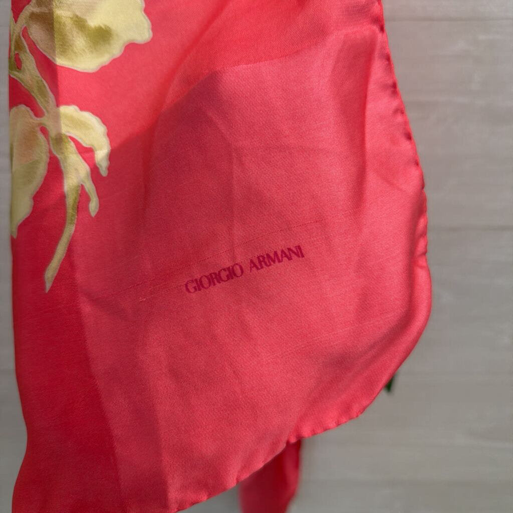 Giorgio Armani 100% Silk Pink Floral Print Large Scarf
