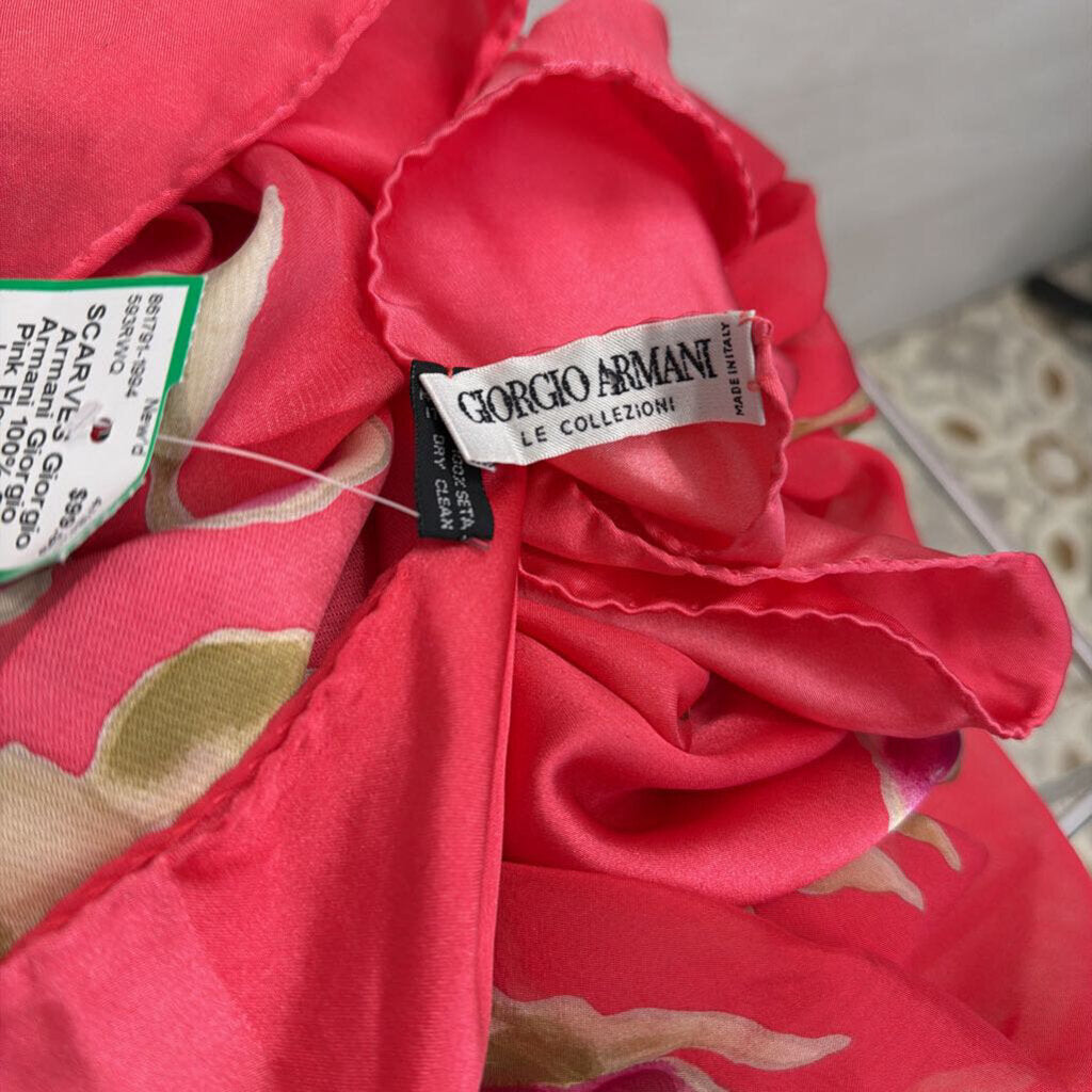 Giorgio Armani 100% Silk Pink Floral Print Large Scarf