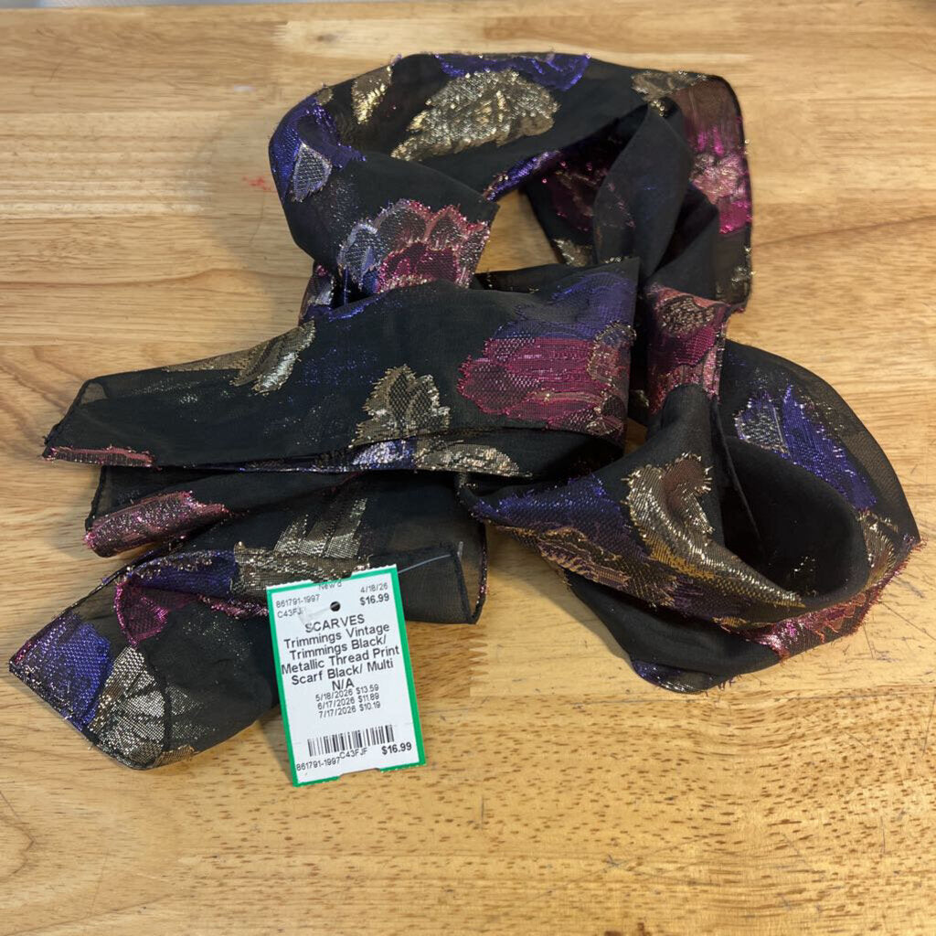 Vintage Trimmings Black/ Metallic Thread Print Scarf