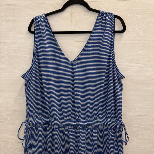 Blue/ White Striped Sleeveless Jumpsuit 1X