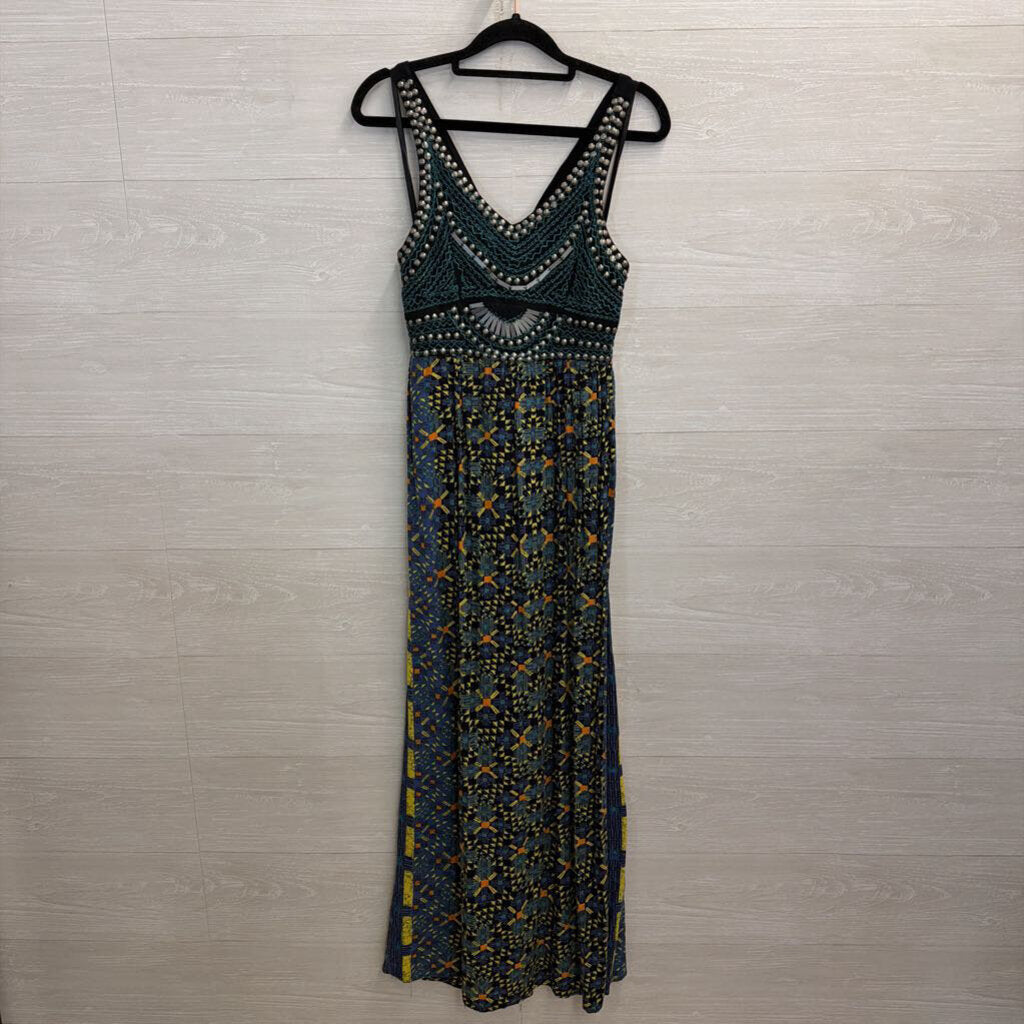 Angie Black/ Multi Studded Print Maxi Dress Medium