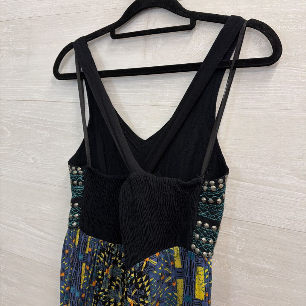 Angie Black/ Multi Studded Print Maxi Dress Medium