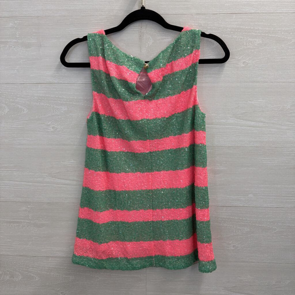 Lilly Pulitzer Green/ Pink Striped Sequin Tank Top Extra Small