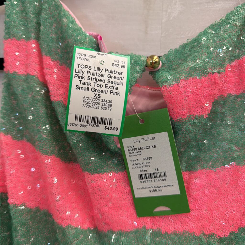 Lilly Pulitzer Green/ Pink Striped Sequin Tank Top Extra Small