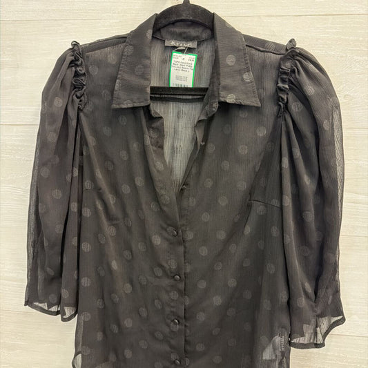 Kanji Black Sheer Polka Dot Long Sleeve Top Large