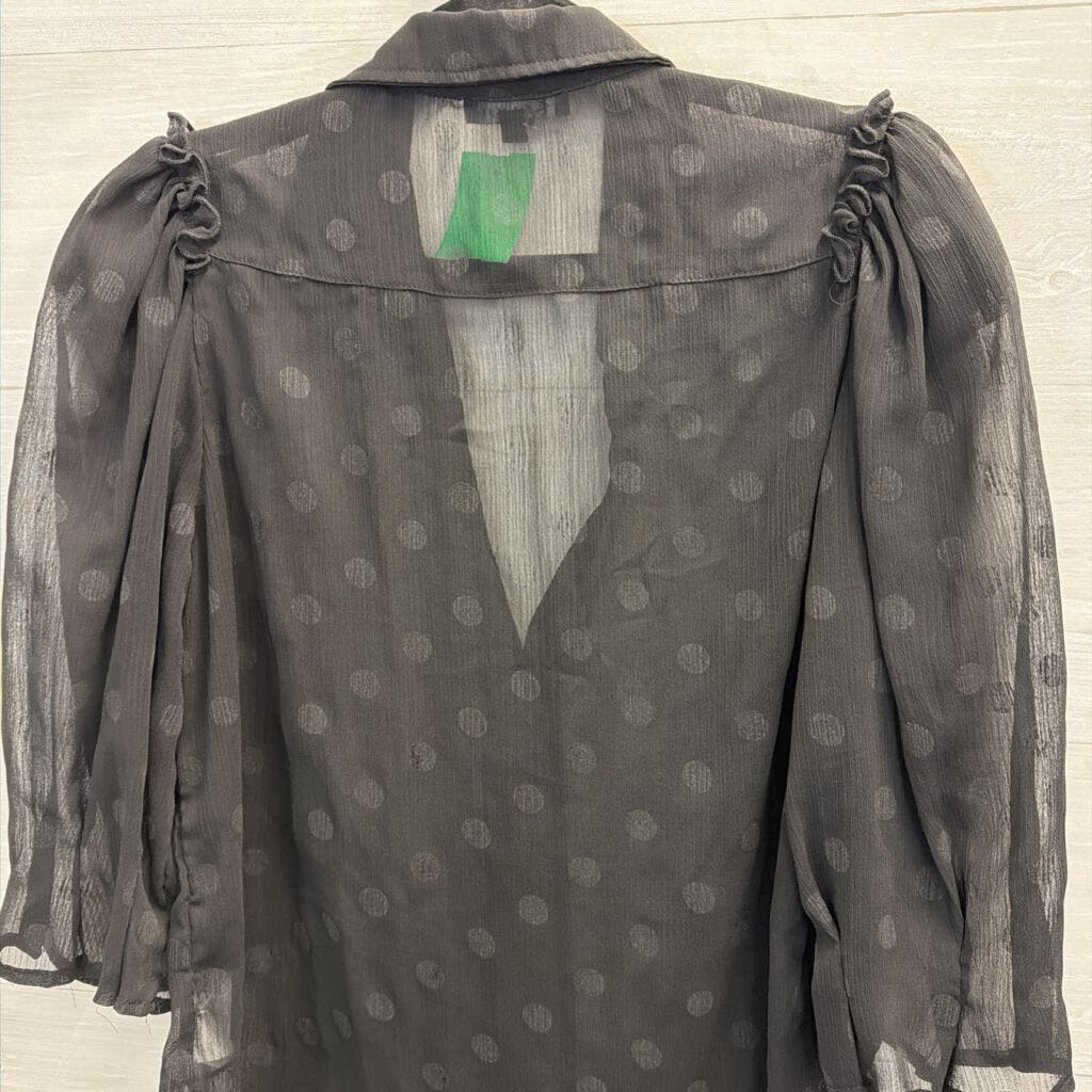 Kanji Black Sheer Polka Dot Long Sleeve Top Large