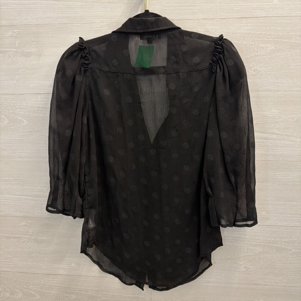 Kanji Black Sheer Polka Dot Long Sleeve Top Large