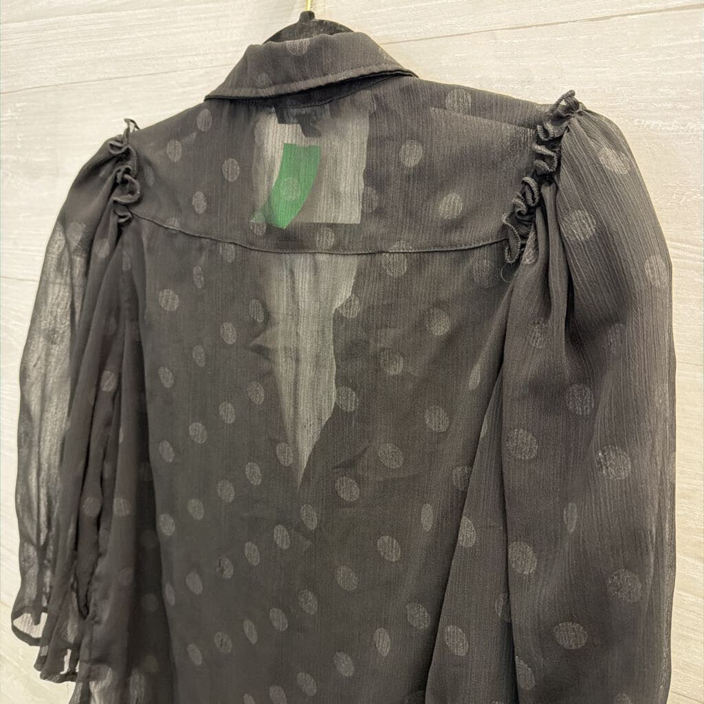 Kanji Black Sheer Polka Dot Long Sleeve Top Large