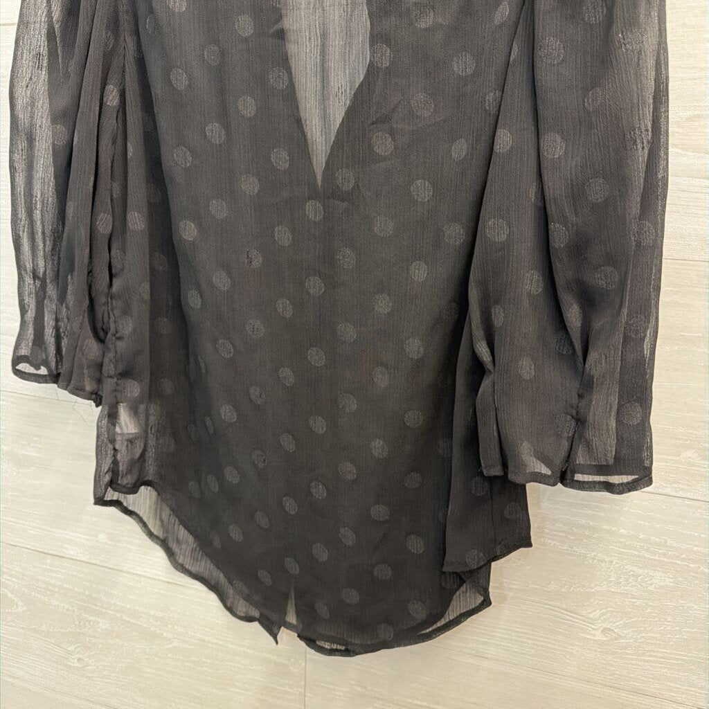 Kanji Black Sheer Polka Dot Long Sleeve Top Large