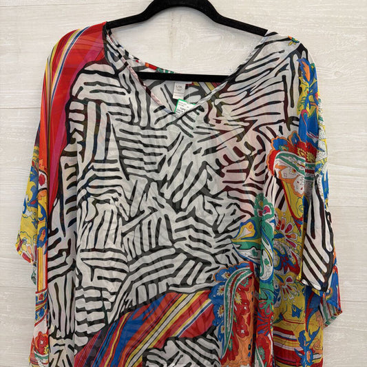 Chicos White/ Multi Print Sheer Poncho Top Large/ Extra Large