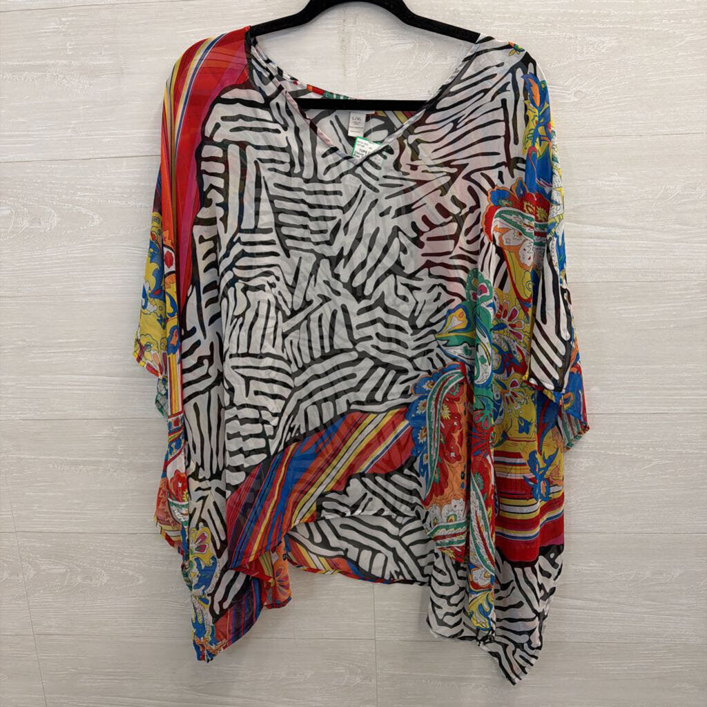 Chicos White/ Multi Print Sheer Poncho Top Large/ Extra Large