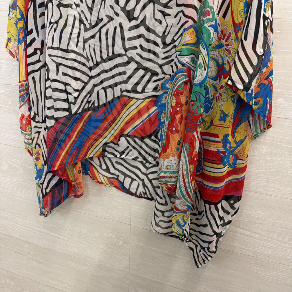 Chicos White/ Multi Print Sheer Poncho Top Large/ Extra Large
