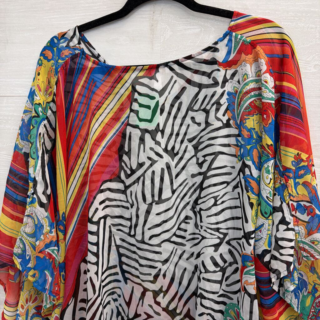 Chicos White/ Multi Print Sheer Poncho Top Large/ Extra Large