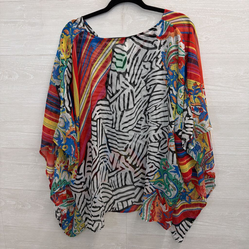 Chicos White/ Multi Print Sheer Poncho Top Large/ Extra Large