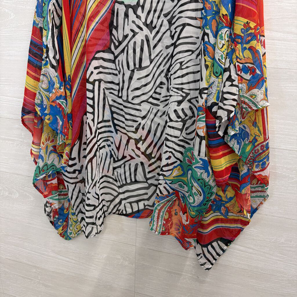 Chicos White/ Multi Print Sheer Poncho Top Large/ Extra Large