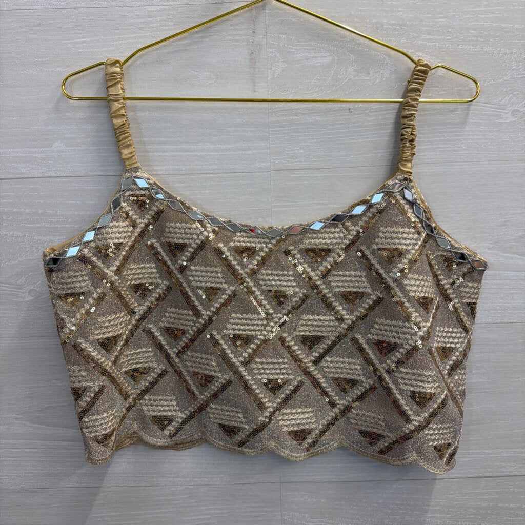 Vintage Gold/ Silver Embroidered Sequin Cropped Tank Top Large