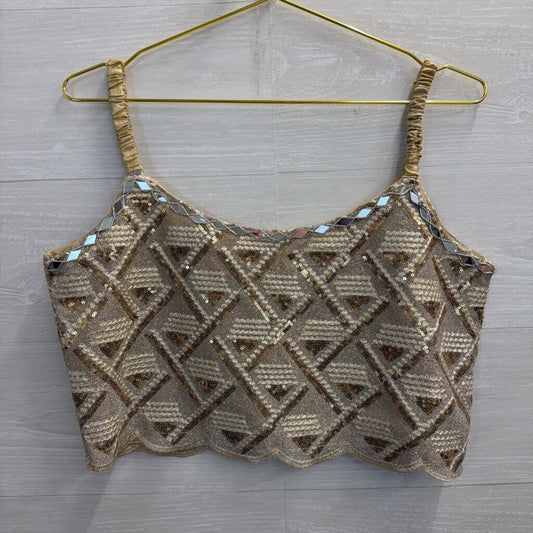 Vintage Gold/ Silver Embroidered Sequin Cropped Tank Top Large