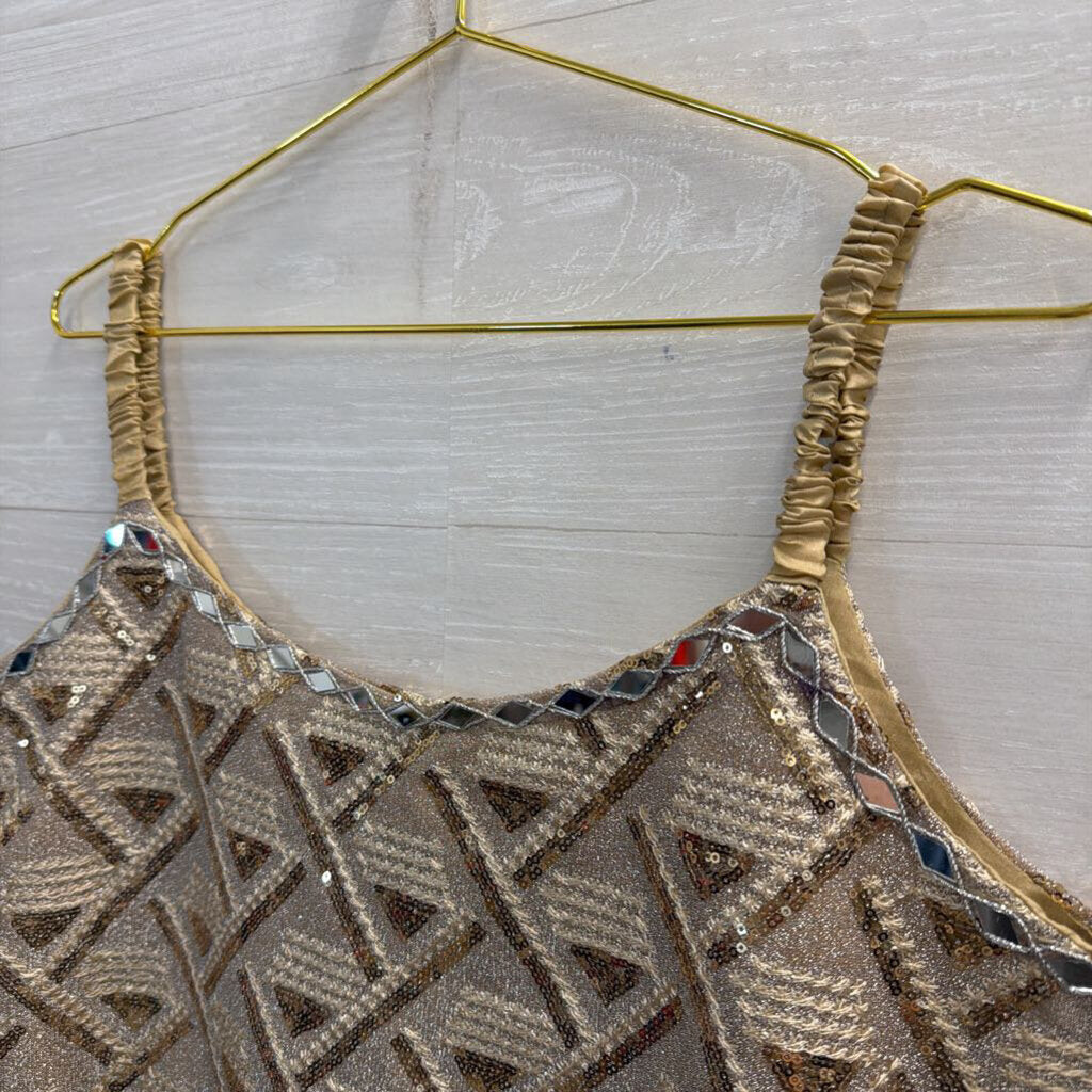 Vintage Gold/ Silver Embroidered Sequin Cropped Tank Top Large