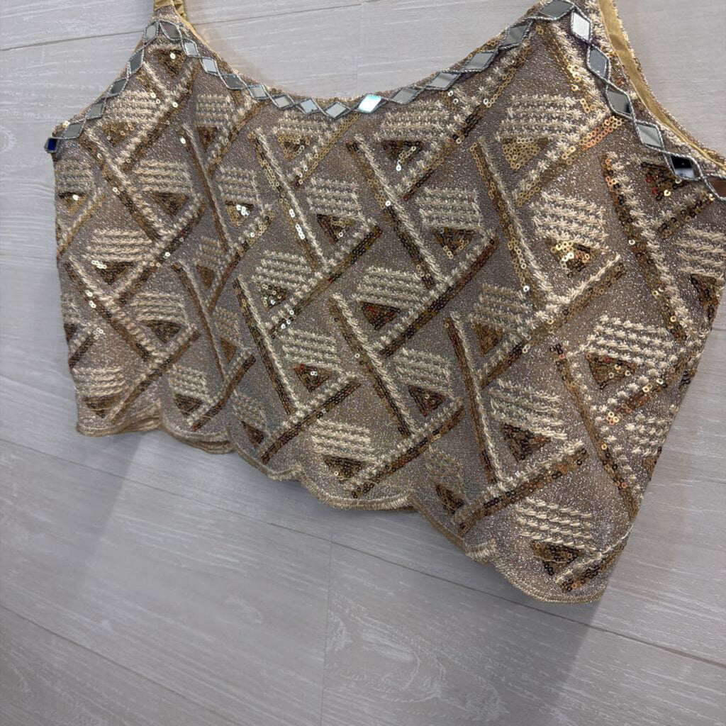 Vintage Gold/ Silver Embroidered Sequin Cropped Tank Top Large