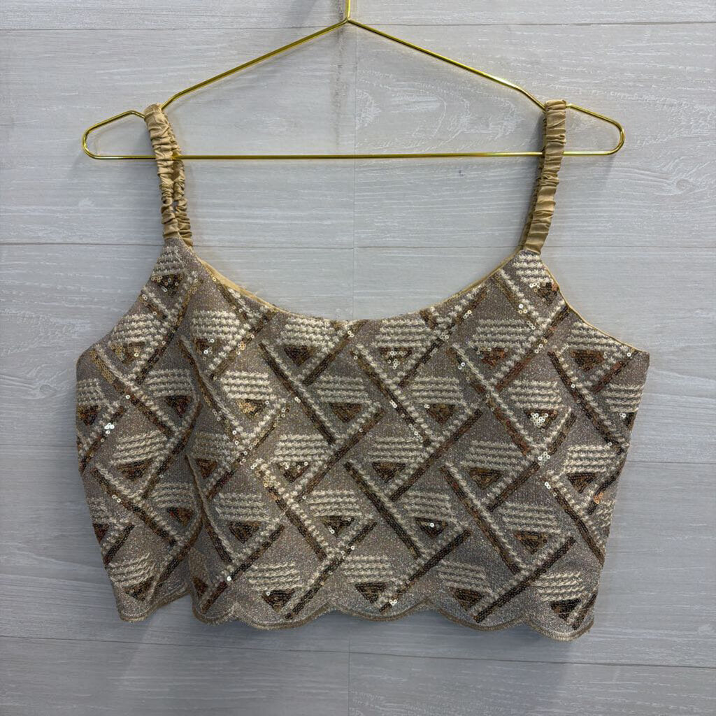 Vintage Gold/ Silver Embroidered Sequin Cropped Tank Top Large