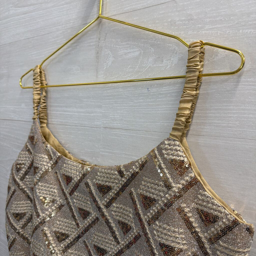 Vintage Gold/ Silver Embroidered Sequin Cropped Tank Top Large