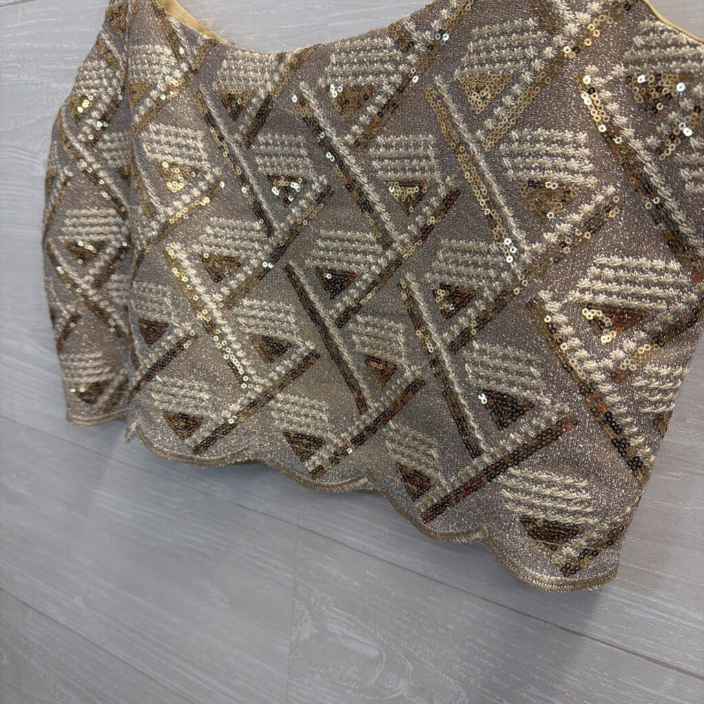 Vintage Gold/ Silver Embroidered Sequin Cropped Tank Top Large