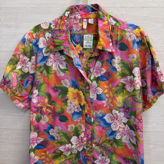 Bill Blass Pink/ Multi Floral Print Short Sleeve Button Down Top 2X