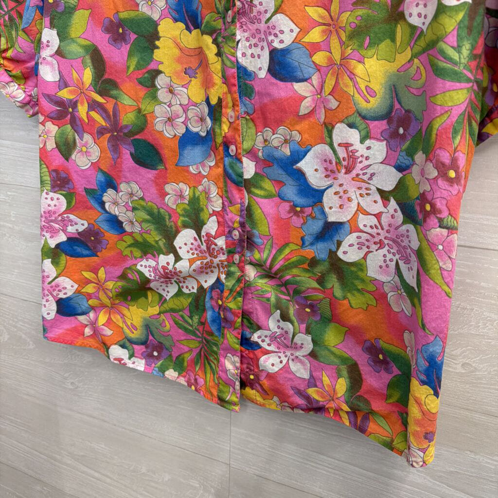 Bill Blass Pink/ Multi Floral Print Short Sleeve Button Down Top 2X