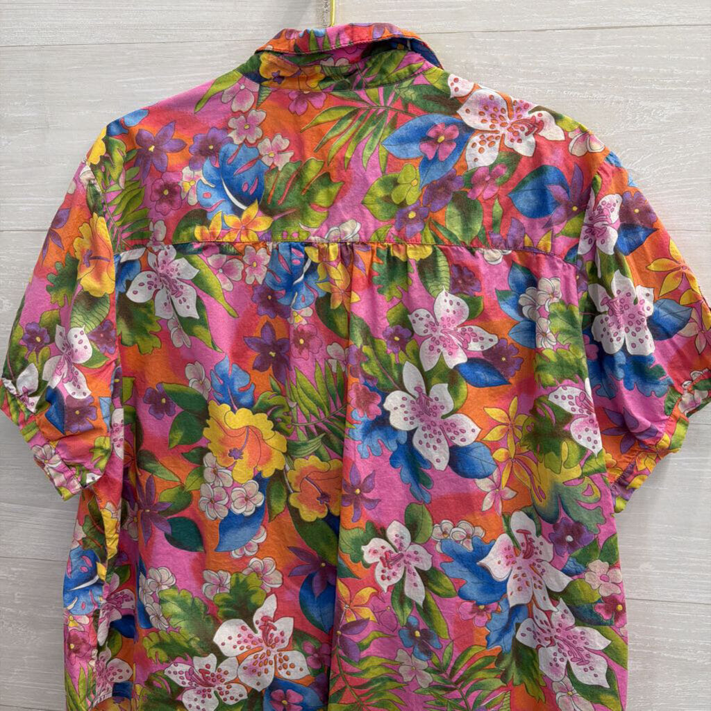Bill Blass Pink/ Multi Floral Print Short Sleeve Button Down Top 2X