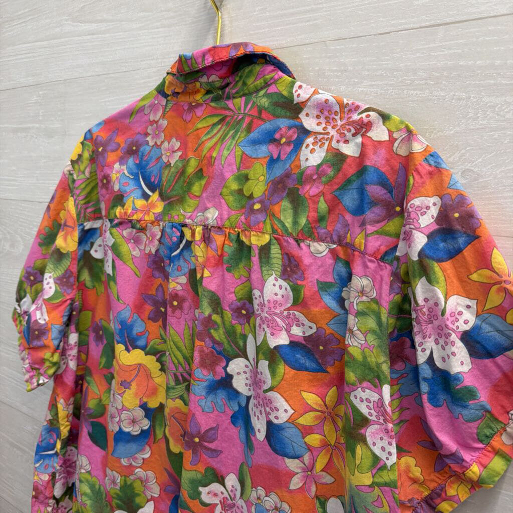 Bill Blass Pink/ Multi Floral Print Short Sleeve Button Down Top 2X