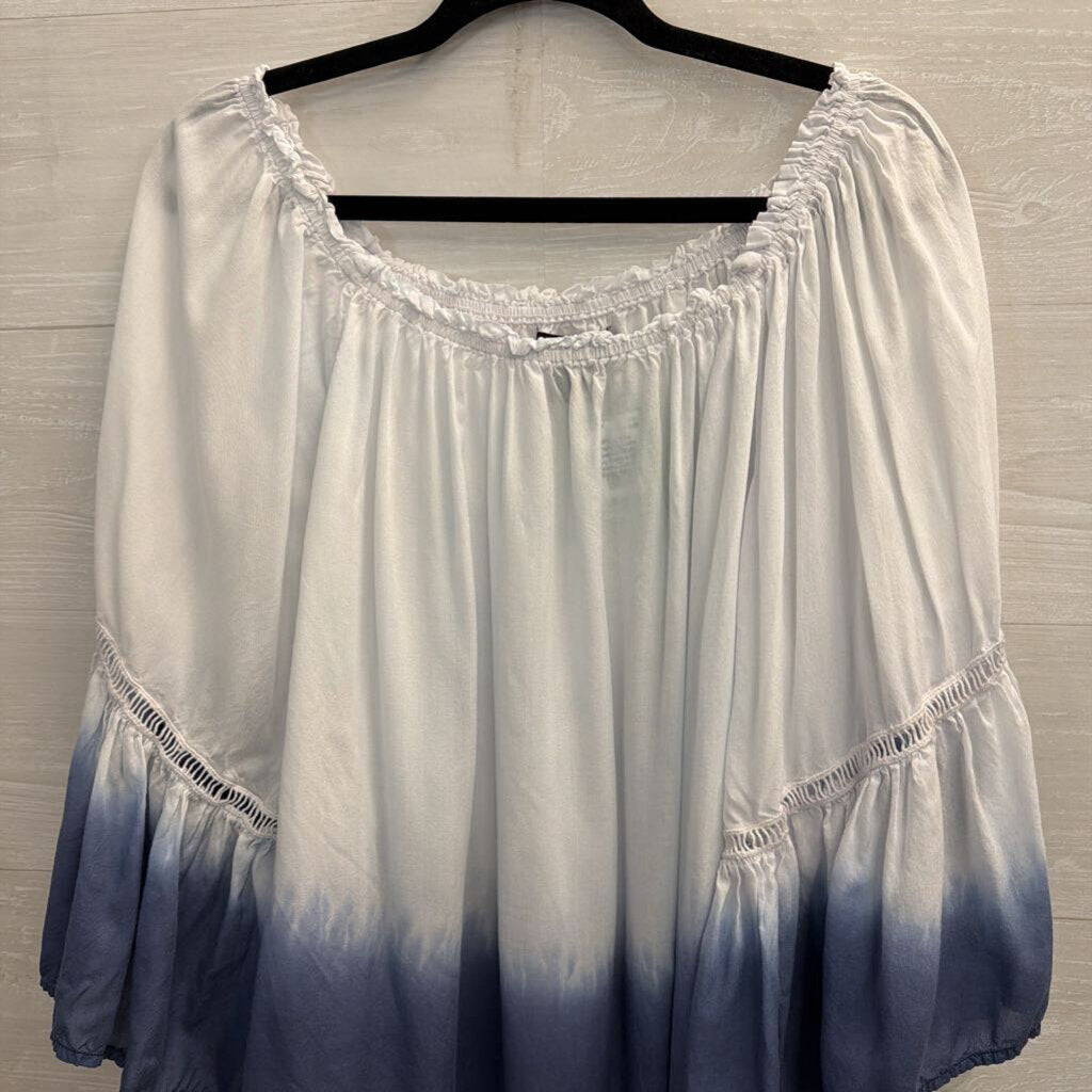 Grace Elements White/ Navy Ombre Bell Sleeve Top 2X