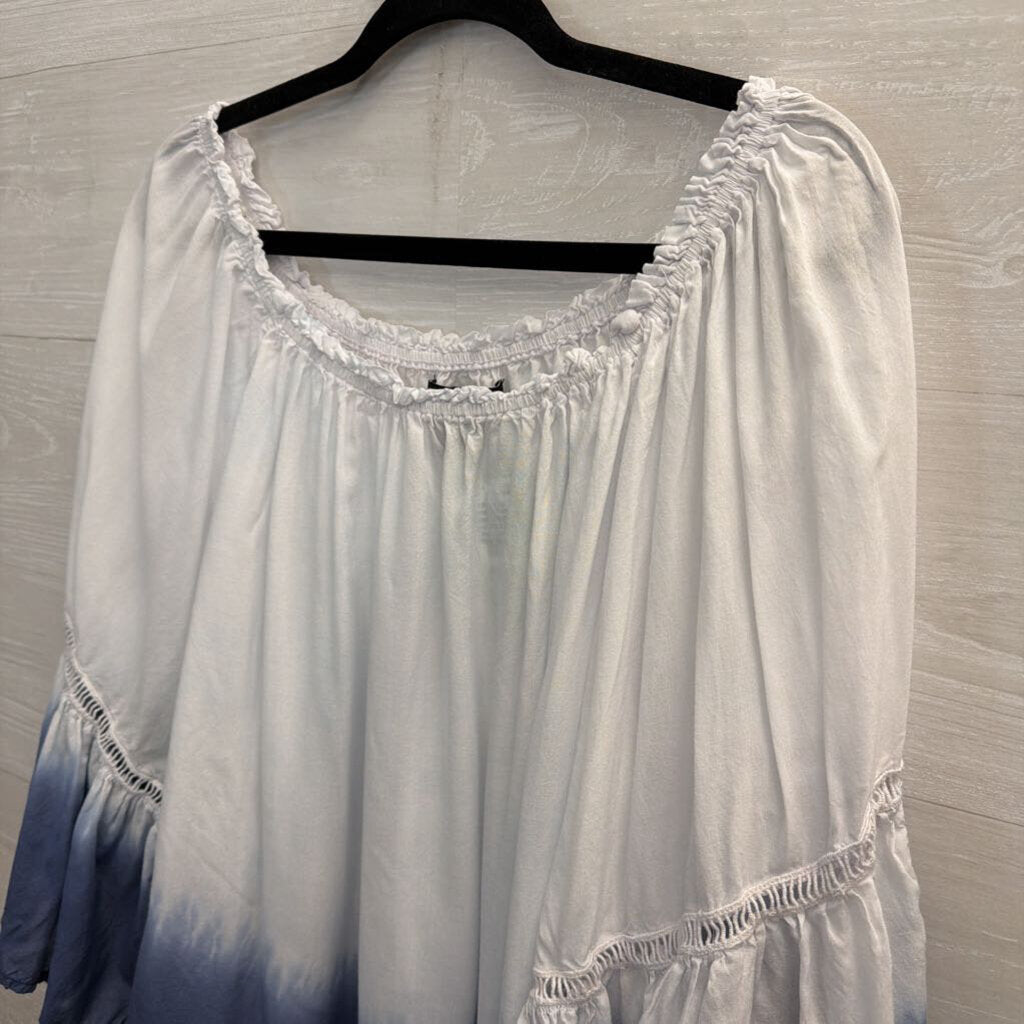 Grace Elements White/ Navy Ombre Bell Sleeve Top 2X