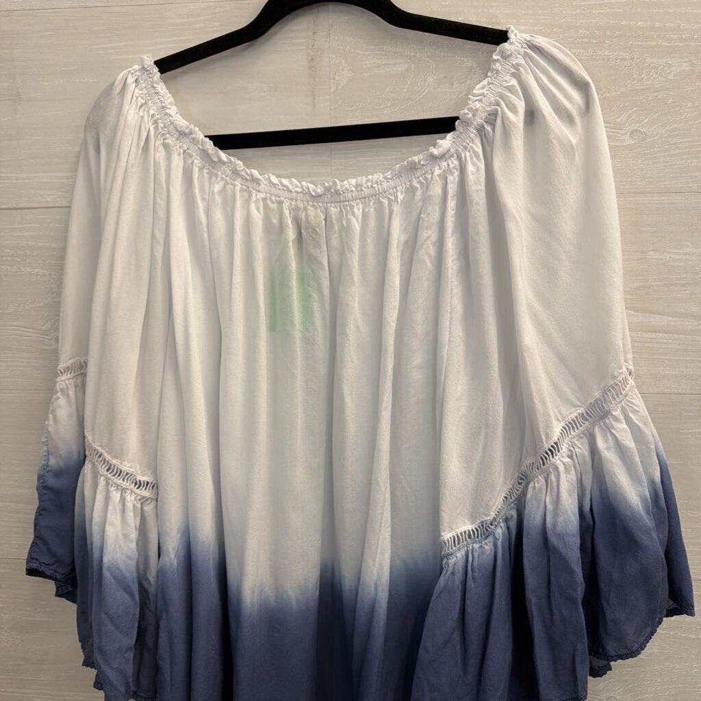 Grace Elements White/ Navy Ombre Bell Sleeve Top 2X