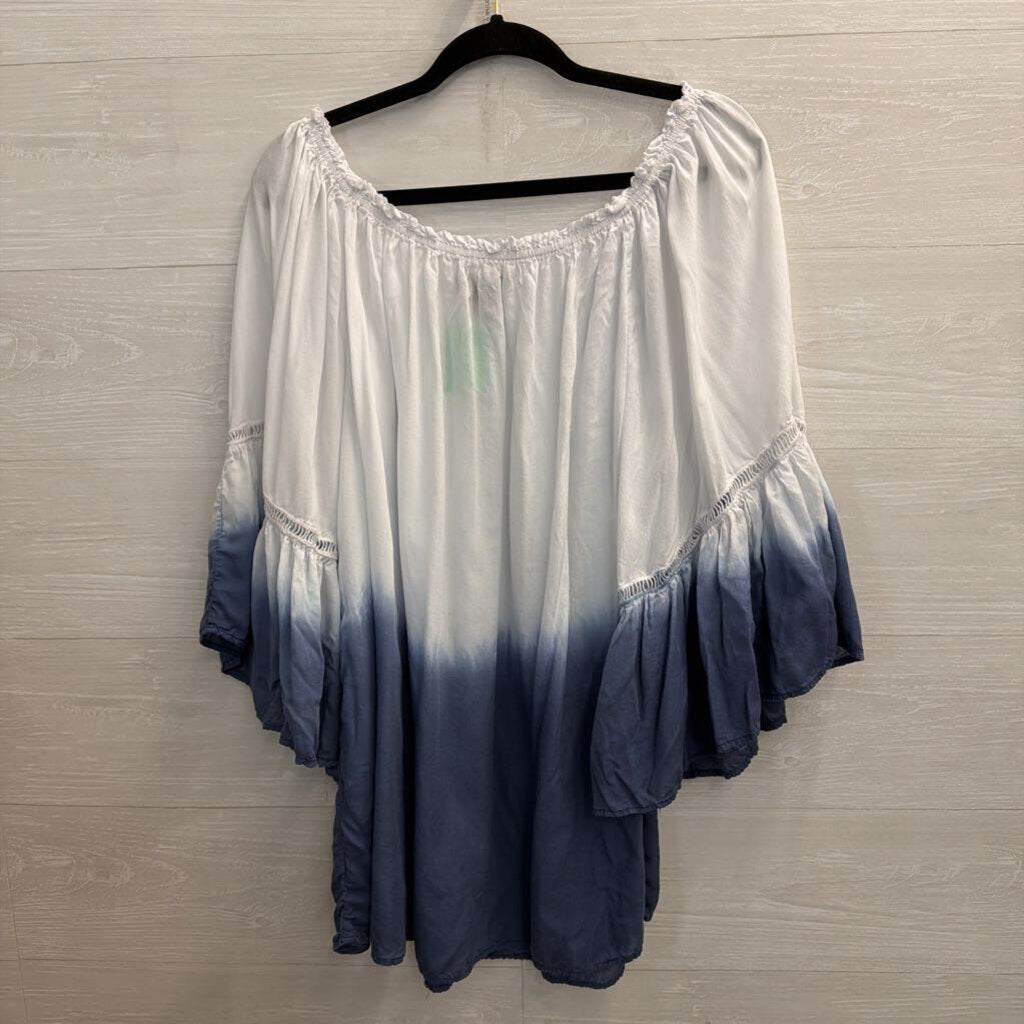 Grace Elements White/ Navy Ombre Bell Sleeve Top 2X