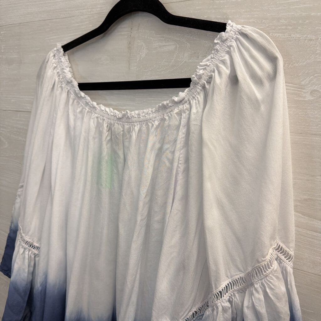 Grace Elements White/ Navy Ombre Bell Sleeve Top 2X