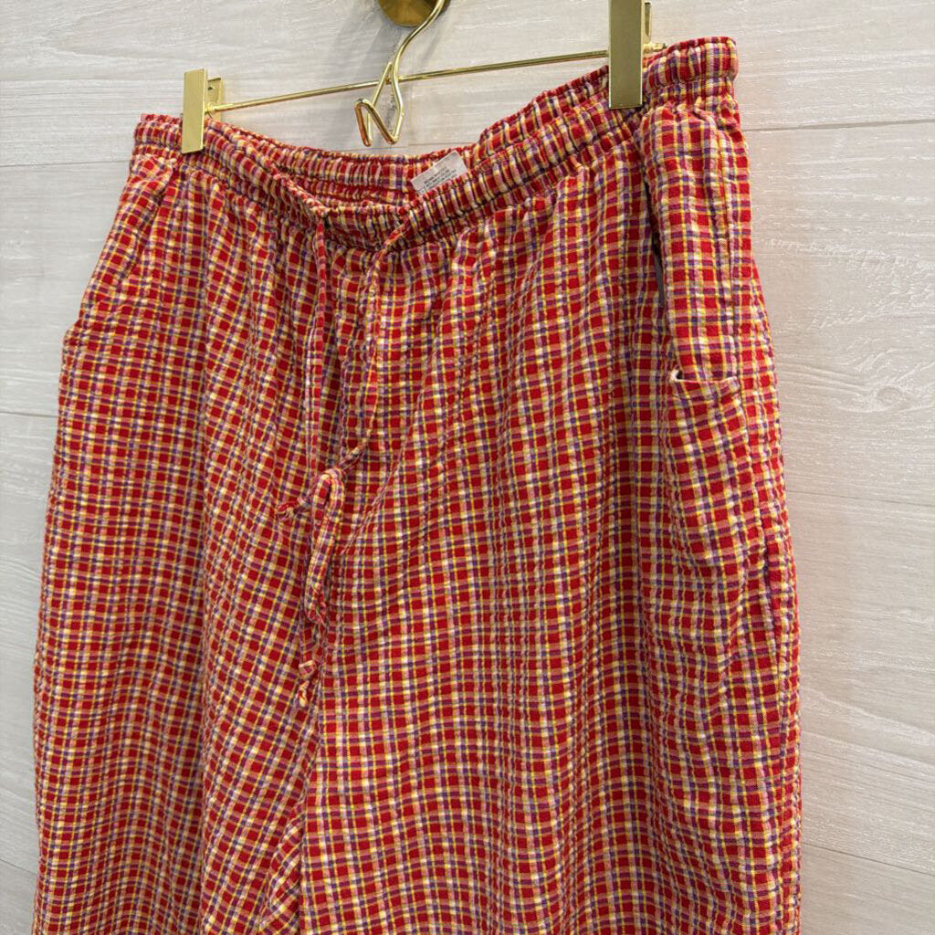 Bobbie Brooks Red/ Multi Plaid Wide Leg Pull On Pants Extra Large