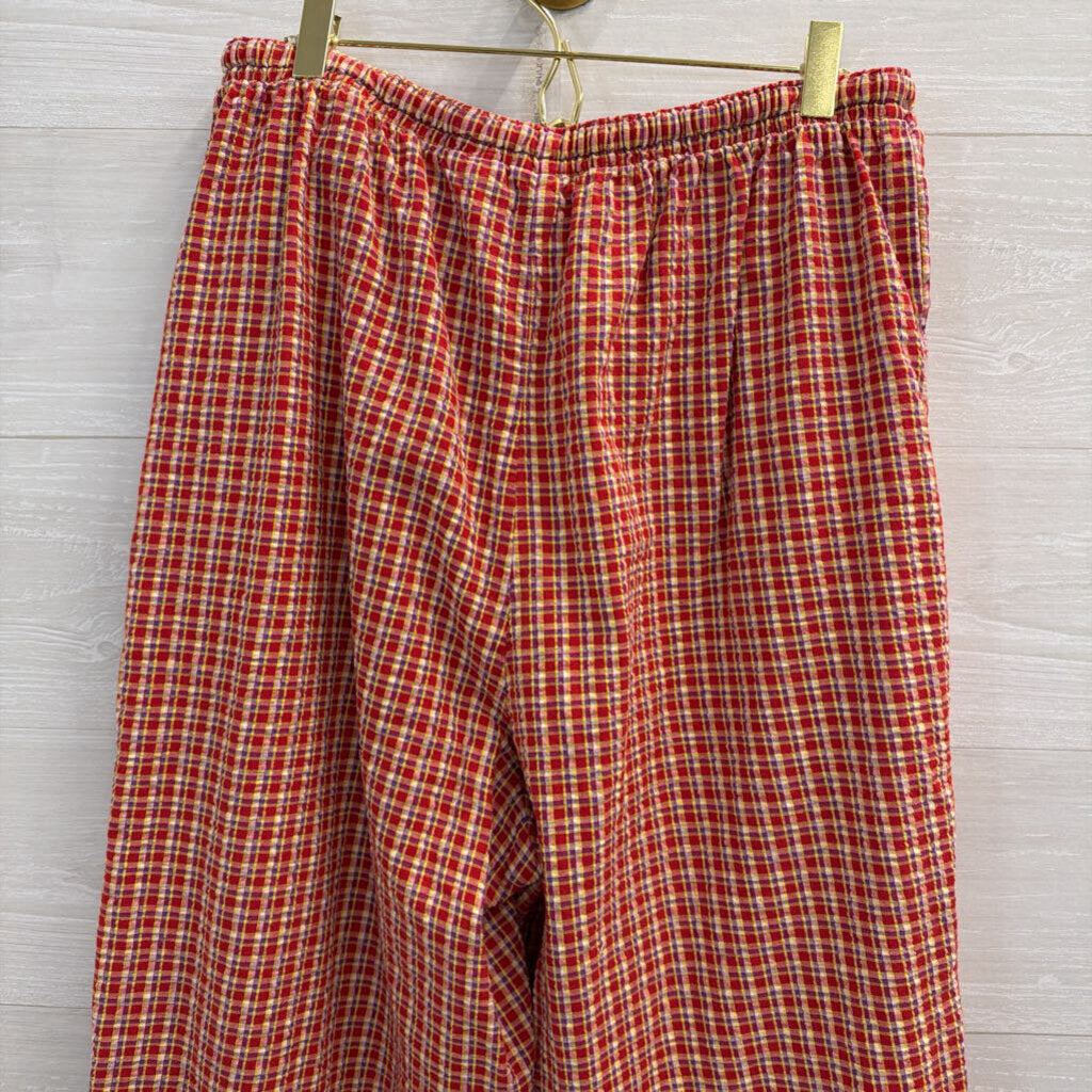 Bobbie Brooks Red/ Multi Plaid Wide Leg Pull On Pants Extra Large