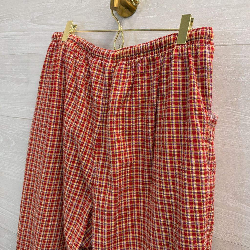 Bobbie Brooks Red/ Multi Plaid Wide Leg Pull On Pants Extra Large