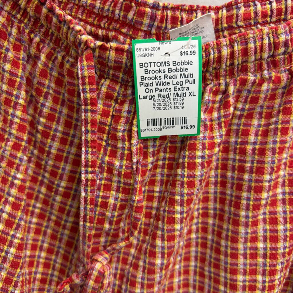 Bobbie Brooks Red/ Multi Plaid Wide Leg Pull On Pants Extra Large