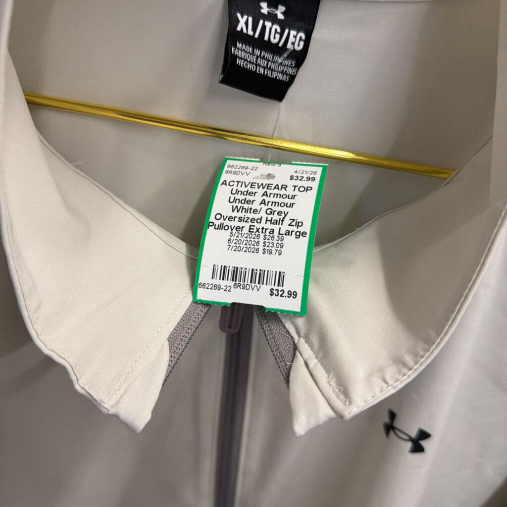 Under Armour White/ Grey Oversized Half Zip Pullover Extra Large