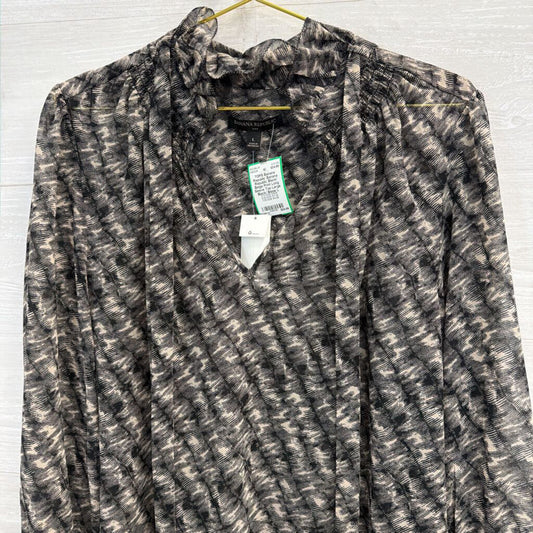Banana Republic Black/ Beige Print Long Sleeve Top Large