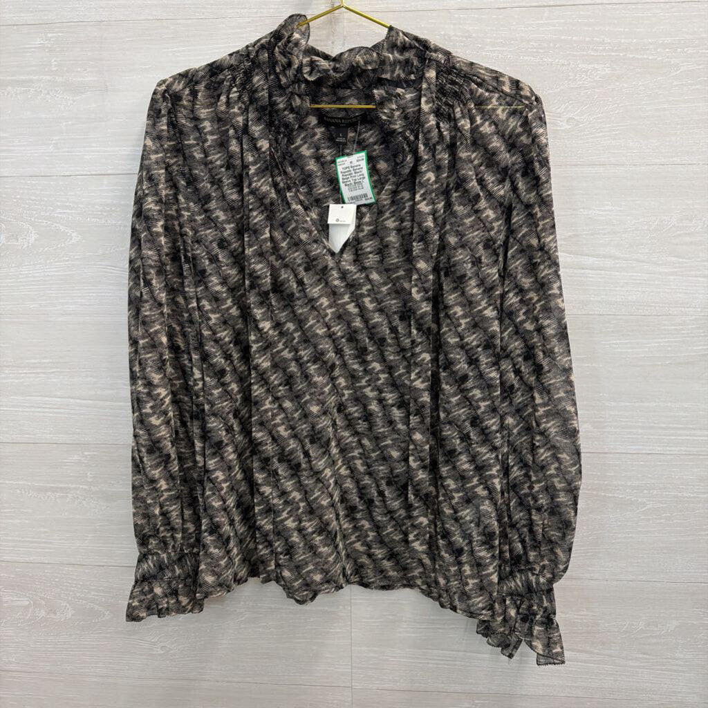 Banana Republic Black/ Beige Print Long Sleeve Top Large