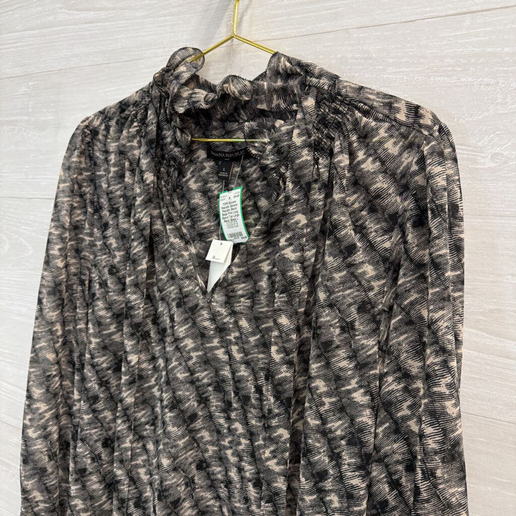 Banana Republic Black/ Beige Print Long Sleeve Top Large