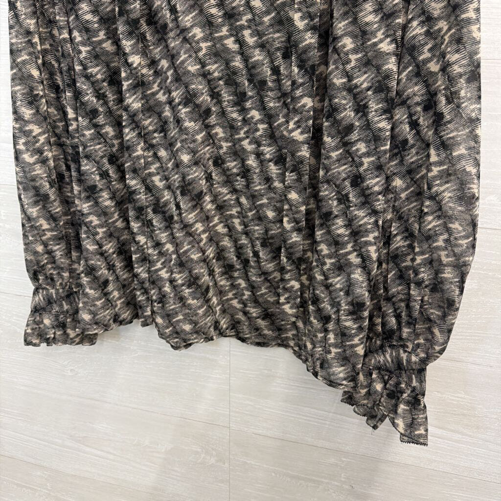 Banana Republic Black/ Beige Print Long Sleeve Top Large