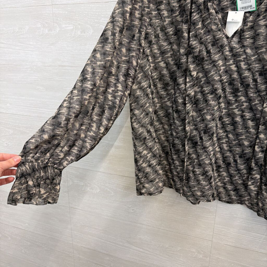 Banana Republic Black/ Beige Print Long Sleeve Top Large