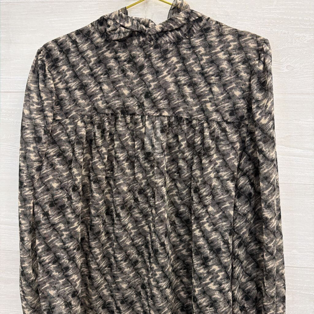 Banana Republic Black/ Beige Print Long Sleeve Top Large