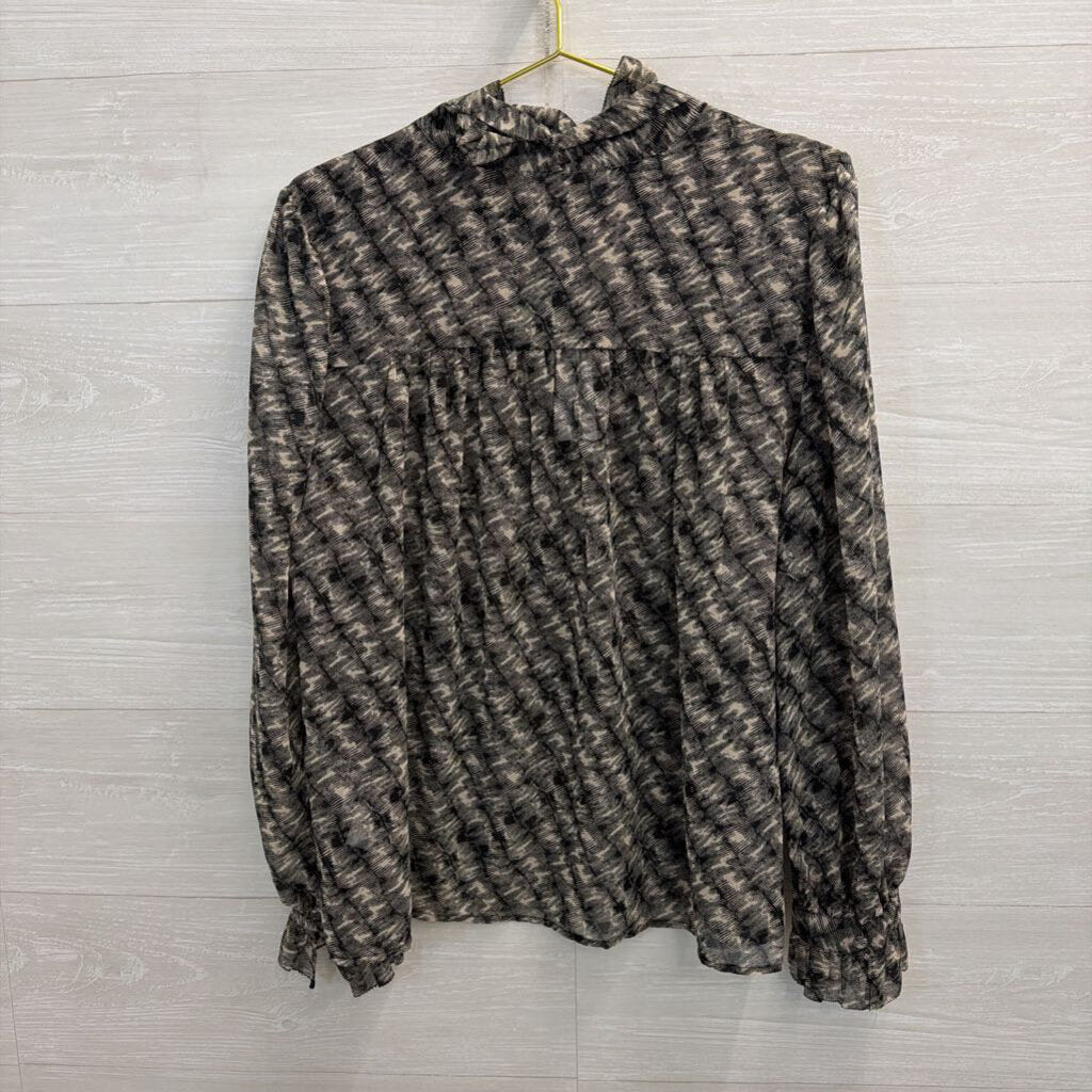 Banana Republic Black/ Beige Print Long Sleeve Top Large